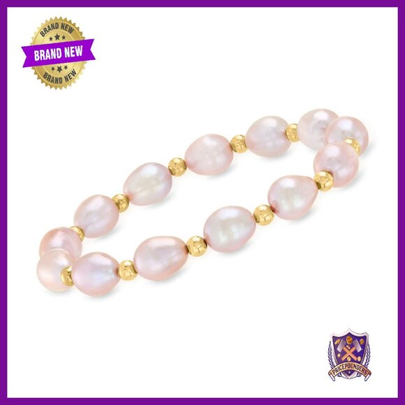 8-9mm Pearl 14kt Gold Bead Stretch Bracelet 7 Inch